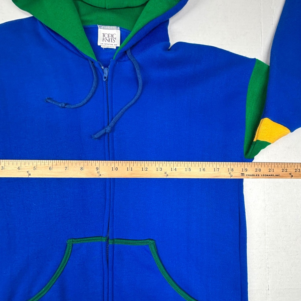 VTG 80s Topic Knits Zip Up Hoodie Small Blue Green Yellow Talon USA Brazil EUC - Picture 4 of 10